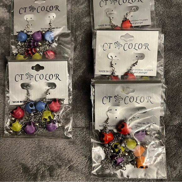 Colorful Skull Dangle Silver Tone Earrings - Picture 3 of 3